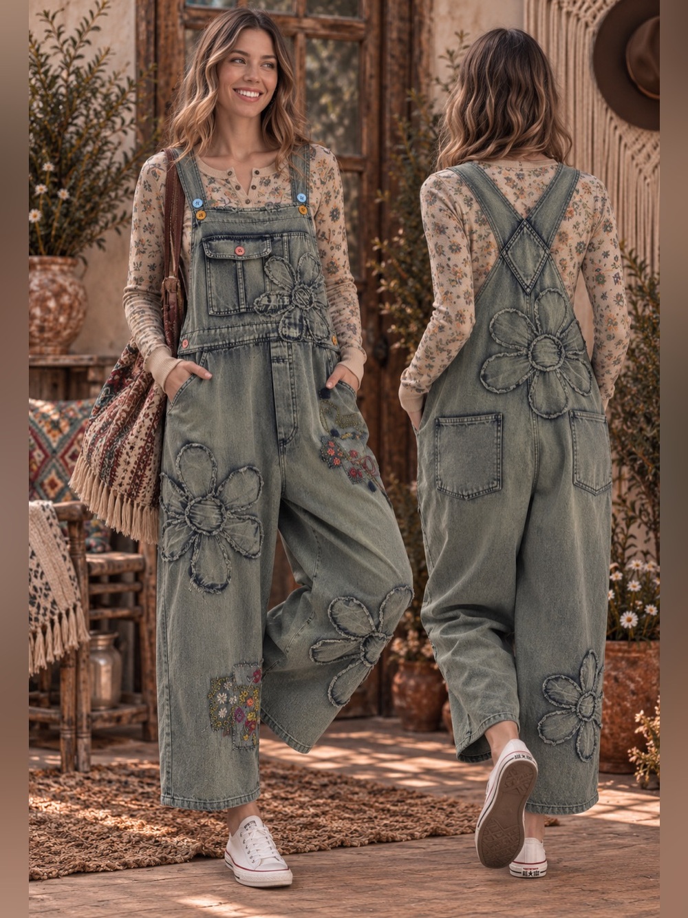 BLUEVELVET🌼 Meadow Bloom Patchwork Overalls